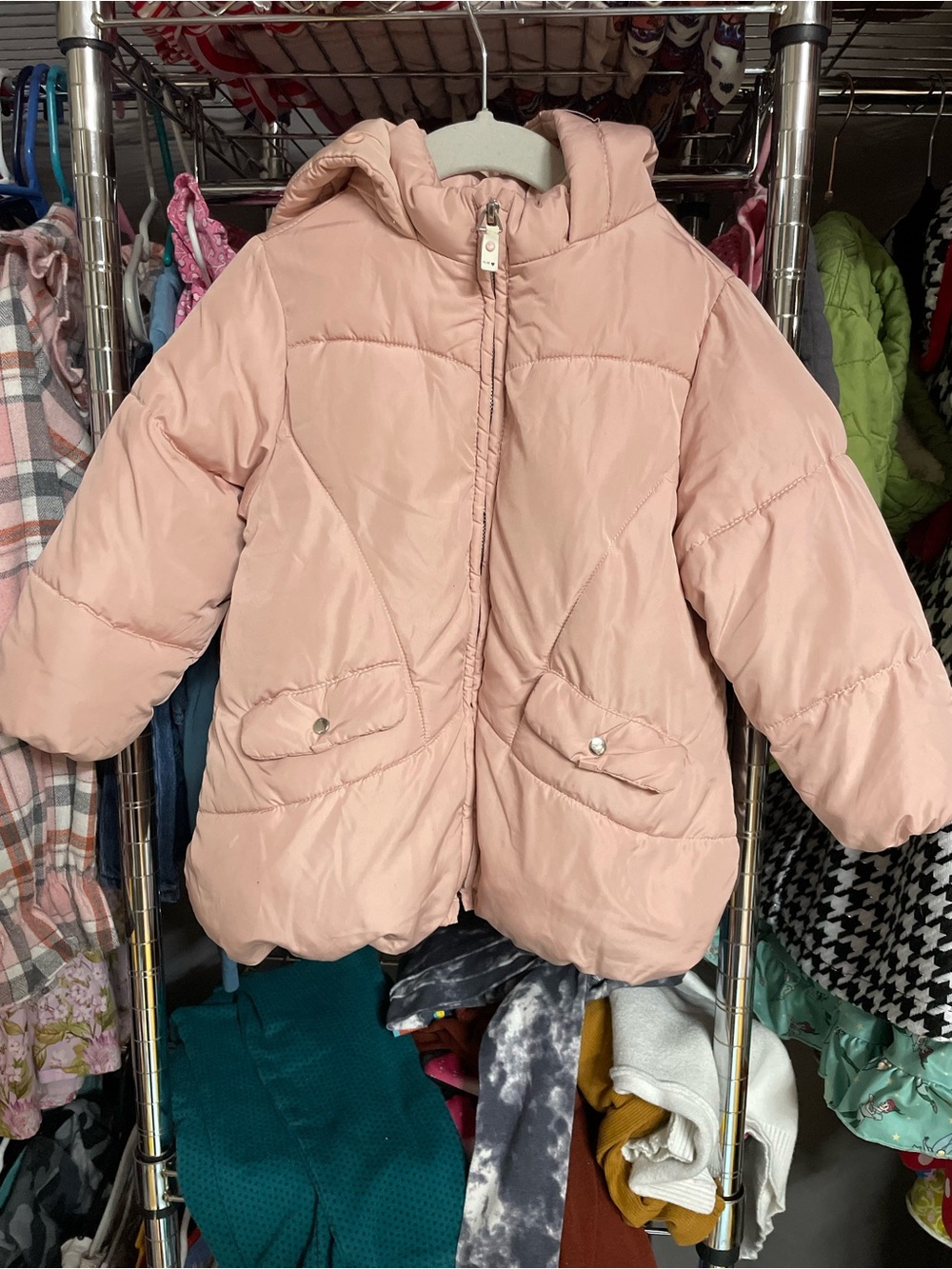 Zara Girls' Pink Hooded Puffer Jacket